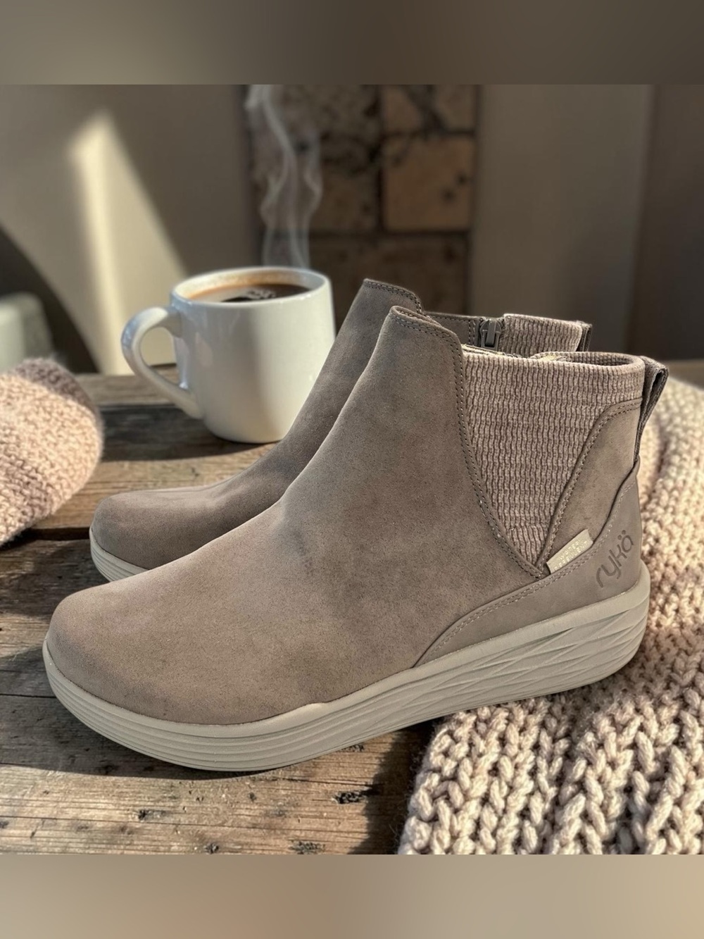 Ryka Noelle Next Womens 9.5M Gray Water Resistant Wedge Ankle Booties